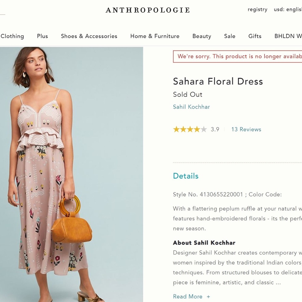 Anthropologie- Sahara Floral Dress (Sahil Kochhar)